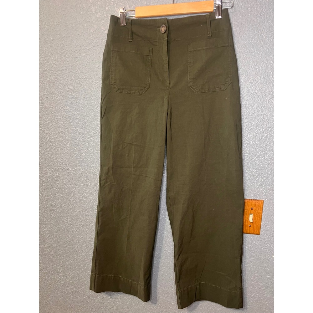 Nicole Miller New York Hi-Rise Straight Leg Pants Olive Green Utility Size 4